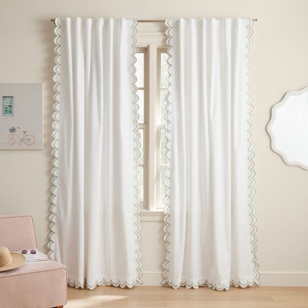 Pottery Barn Teen Ivory Curtain with Midnight Blue Floral Edge - Picture 5 of 6